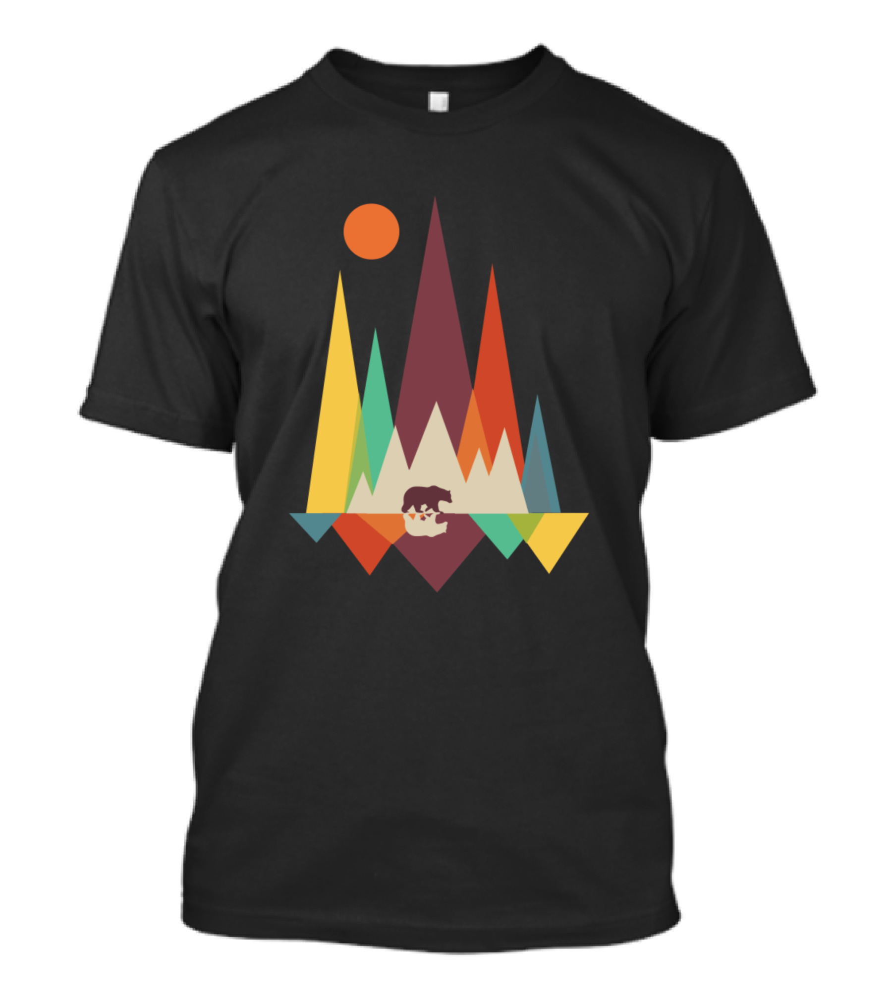 Mountains Are Calling I Must Go Bear Geometry Peaks Sun T-Shirt