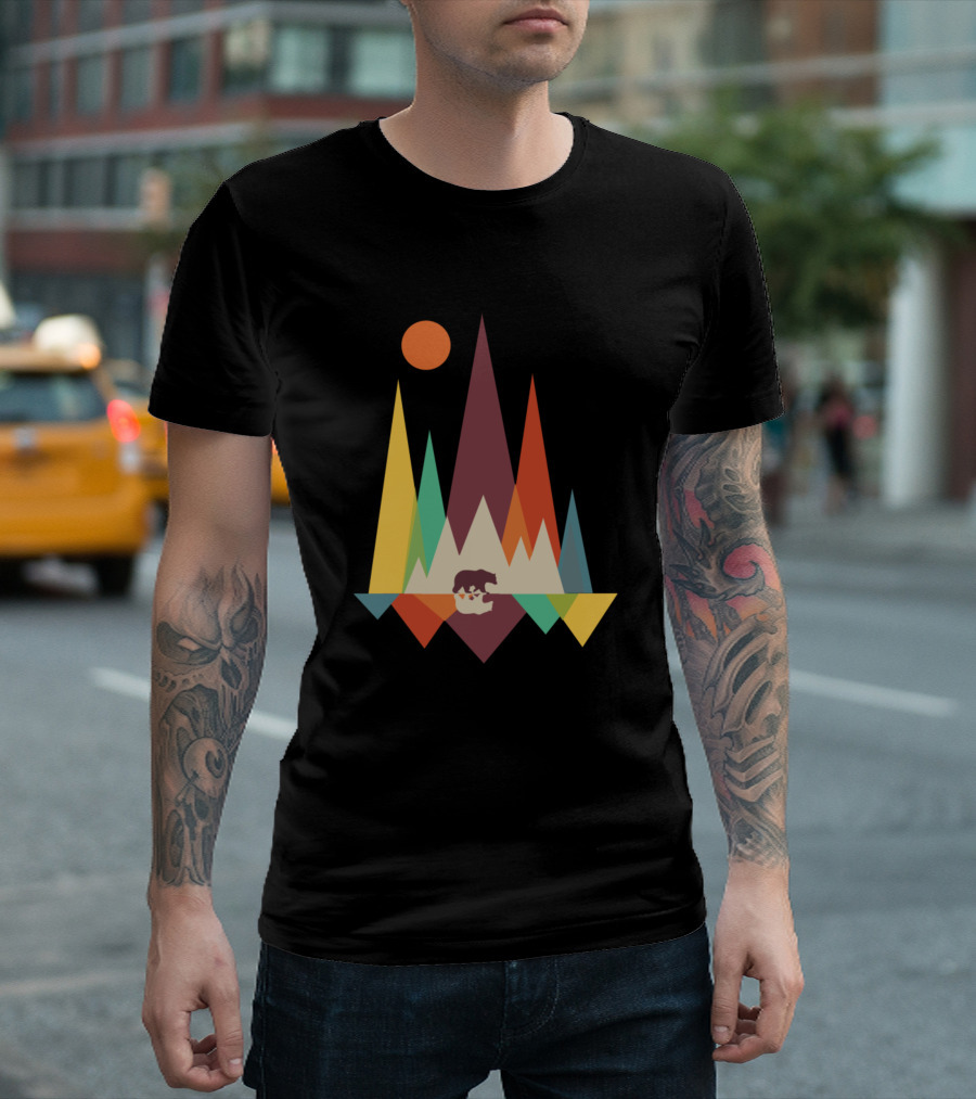 Mountains Are Calling I Must Go Bear Geometry Peaks Sun T-Shirt