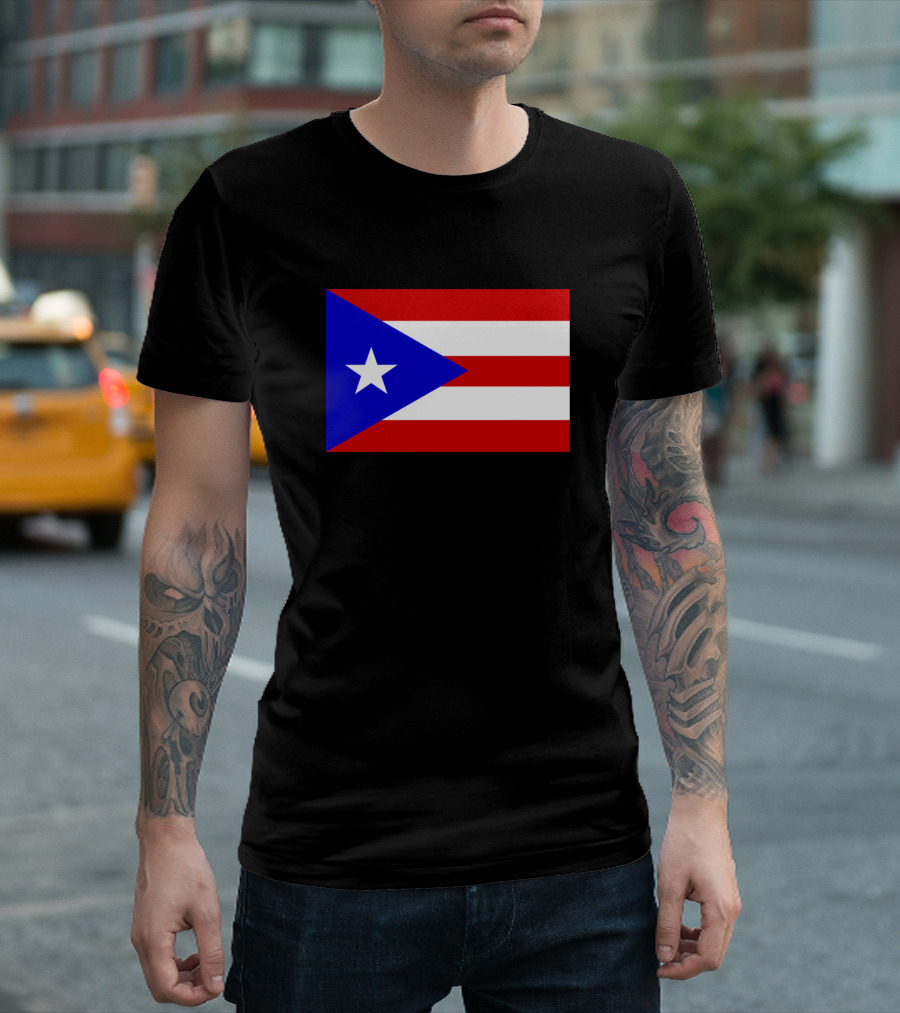 Puerto Rico Flag Red White Stripes Blue Triangle White Star T-Shirt