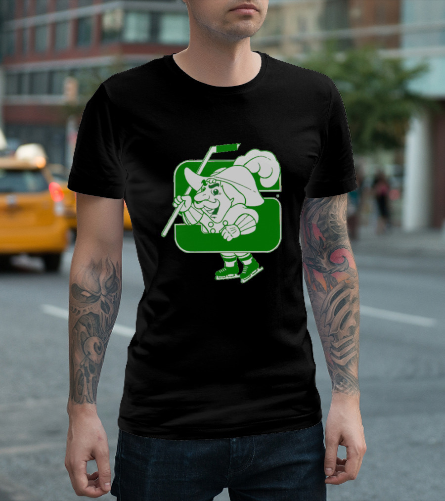 Salem Raiders Hockey Green Mascot Skating T-Shirt