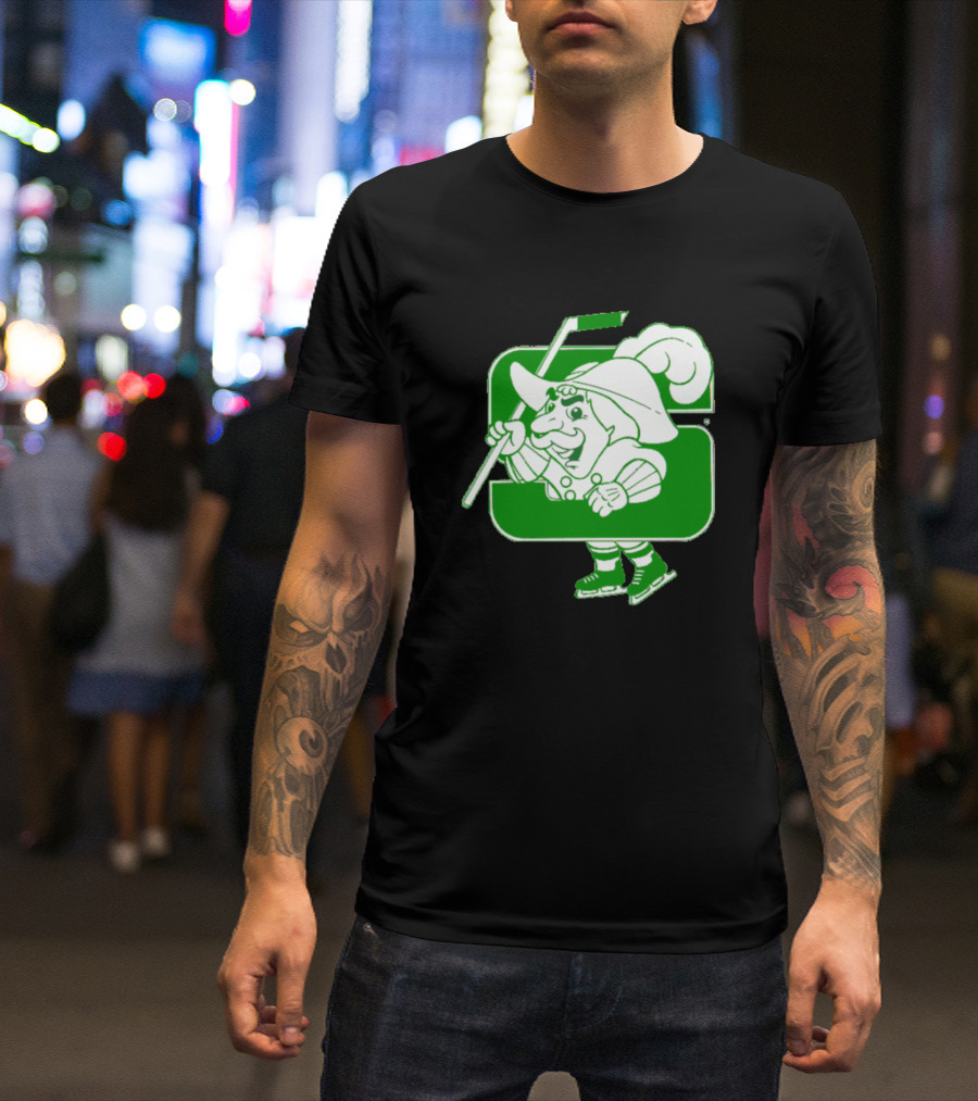 Salem Raiders Hockey Green Mascot Skating T-Shirt