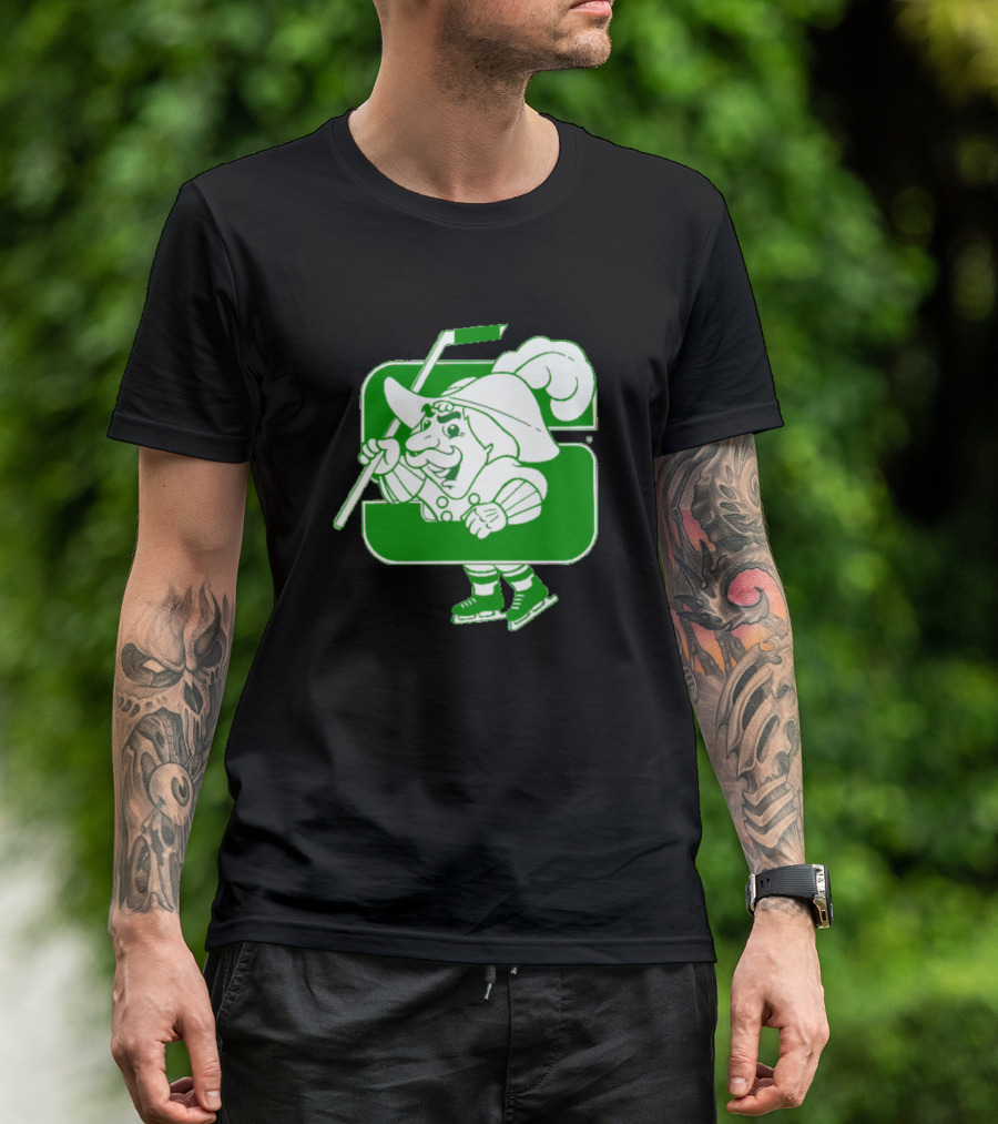Salem Raiders Hockey Green Mascot Skating T-Shirt