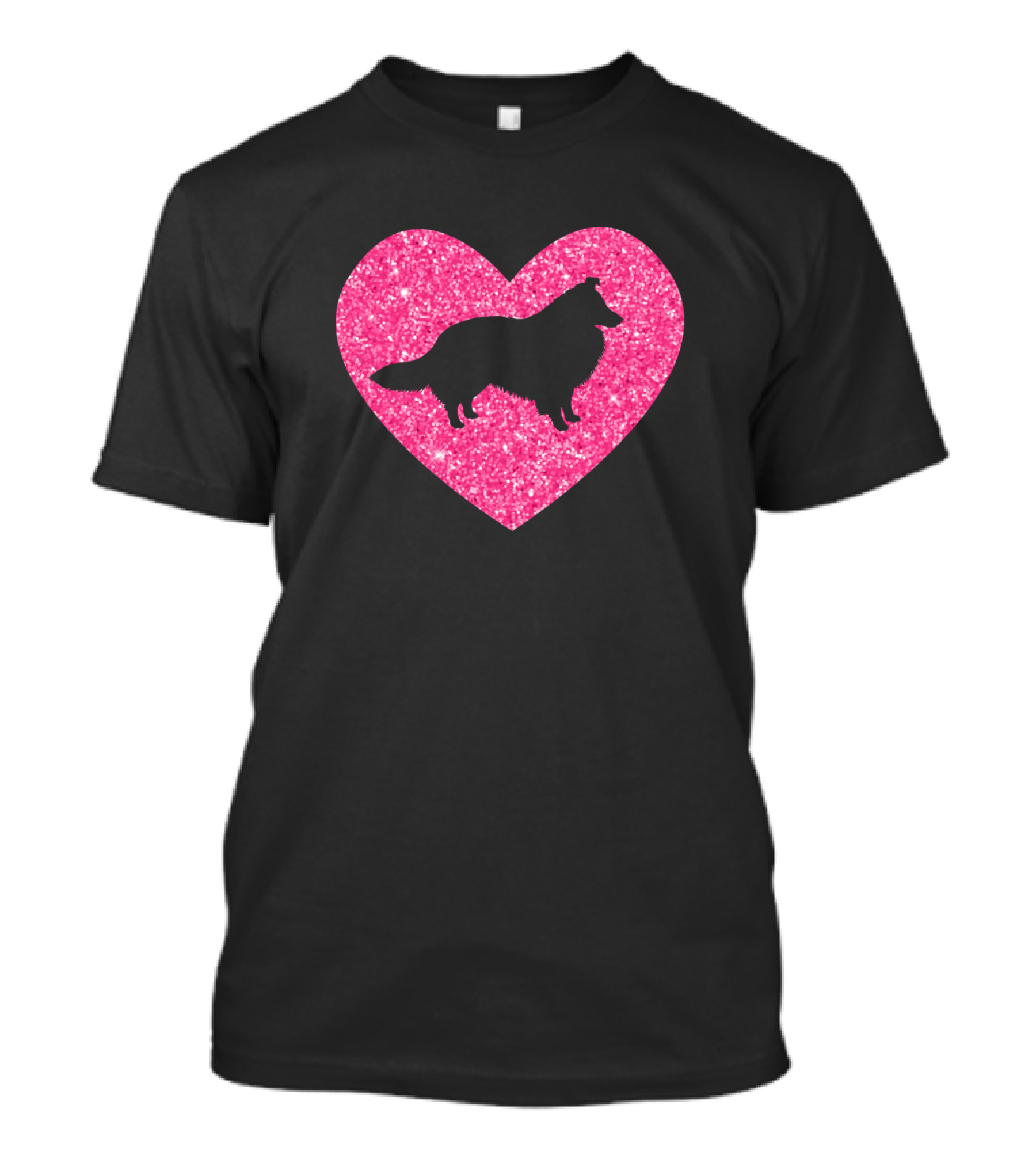 Sheltie Silhouette Inside Pink Glitter Heart T-Shirt