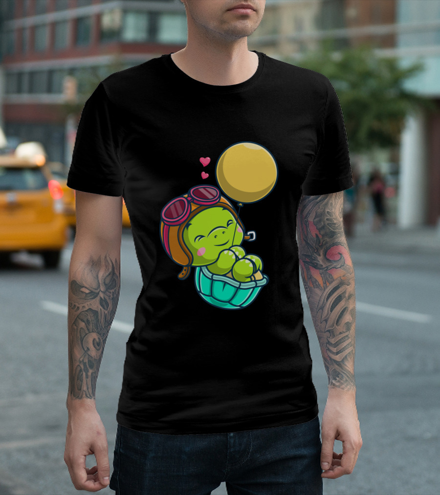 Turtle Pilot Balloon Adventure Hearts T-Shirt