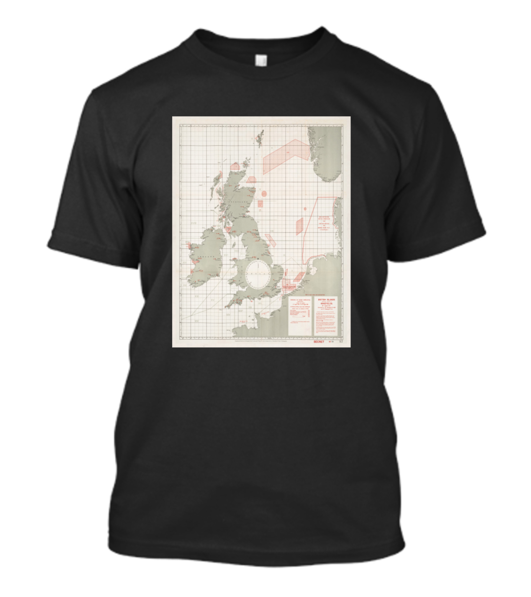 Vintage 1918 Map Of English Channel Naval Minefields And Surrounding Areas T-Shirt