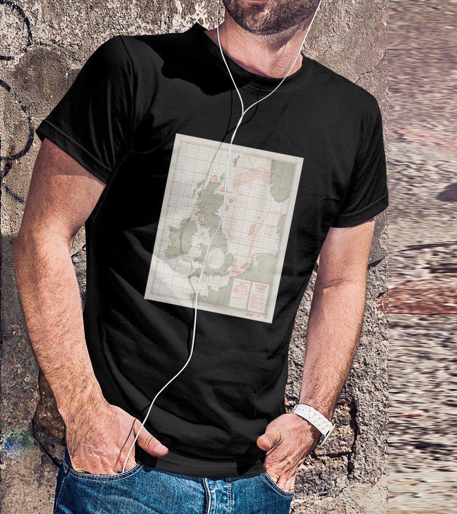 Vintage 1918 Map Of English Channel Naval Minefields And Surrounding Areas T-Shirt