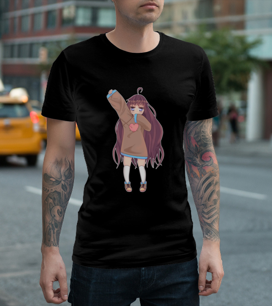 Anime Girl Yanna Cute Long-Haired Character with Heart Patch T-Shirt