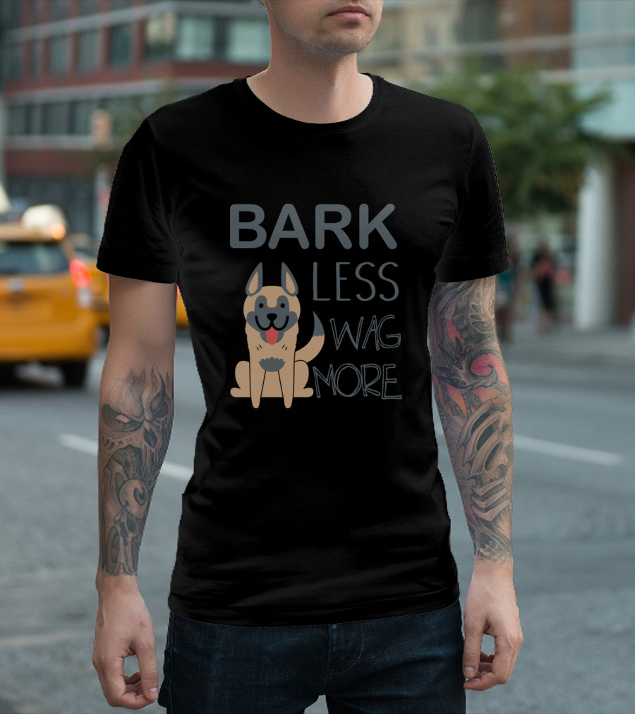 Bark Less Wag More Dog Lover Product German Shepherd Cartoon T-Shirt