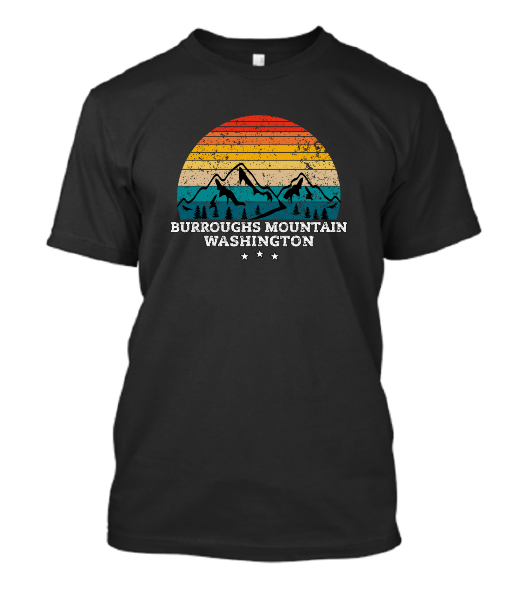 Burroughs Mountain Washington Retro Sunset With Forest And Stars T-Shirt