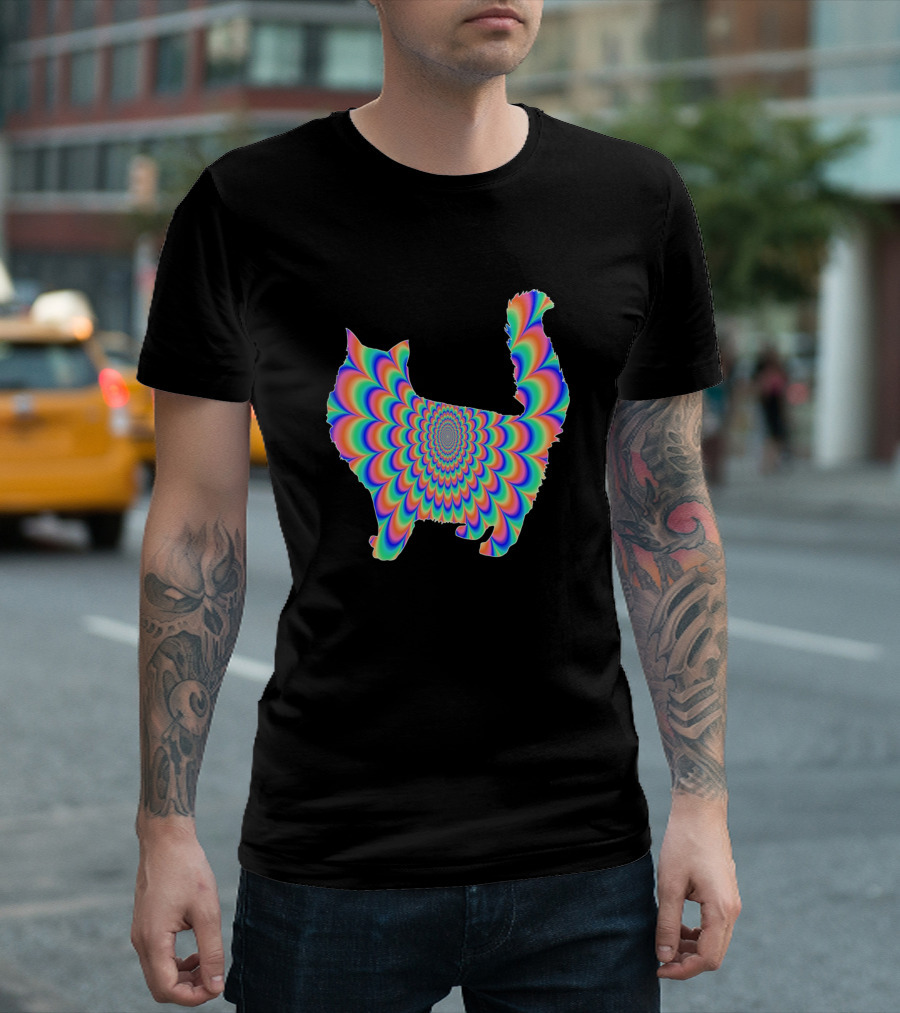 Psychedelic Rainbow Cat Optical Illusion T-Shirt