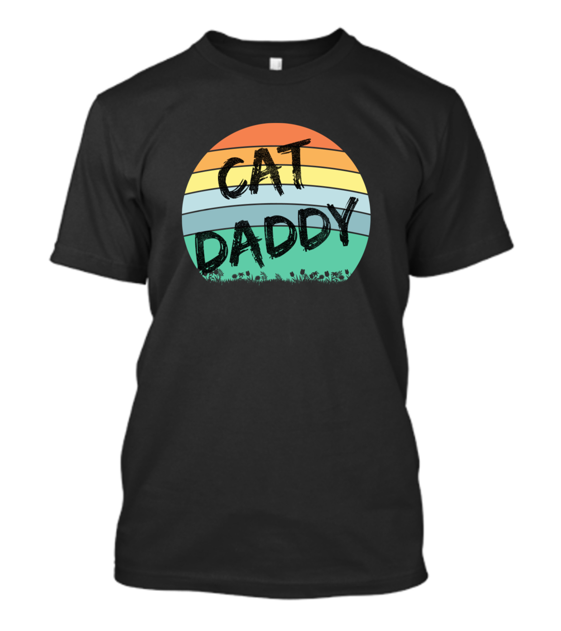 Cat Daddy Vintage Sunset Circle Blk Text T-Shirt