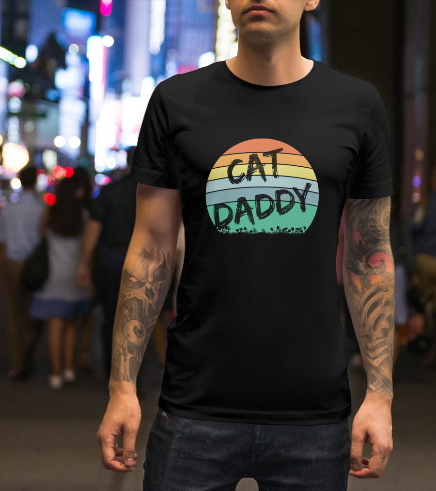 Cat Daddy Vintage Sunset Circle Blk Text T-Shirt