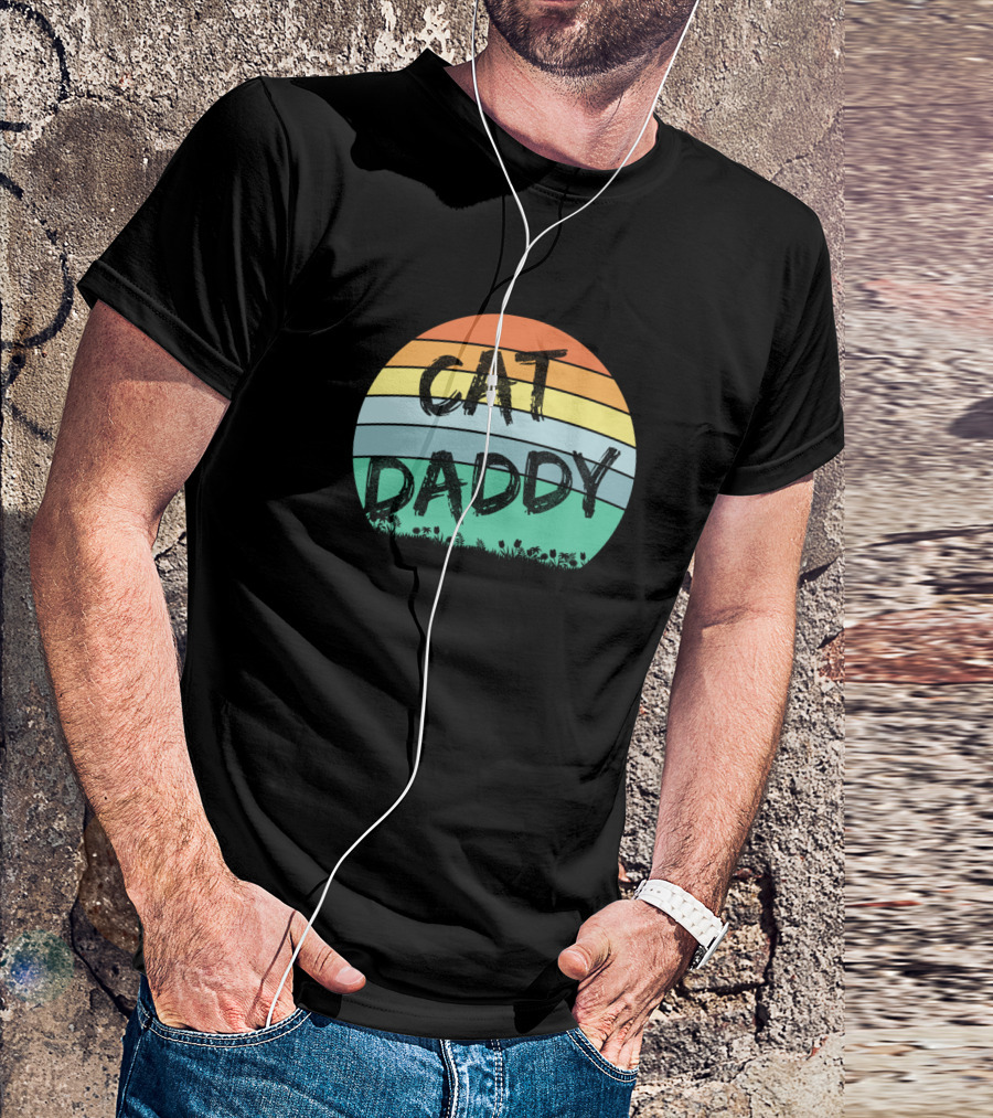 Cat Daddy Vintage Sunset Circle Blk Text T-Shirt
