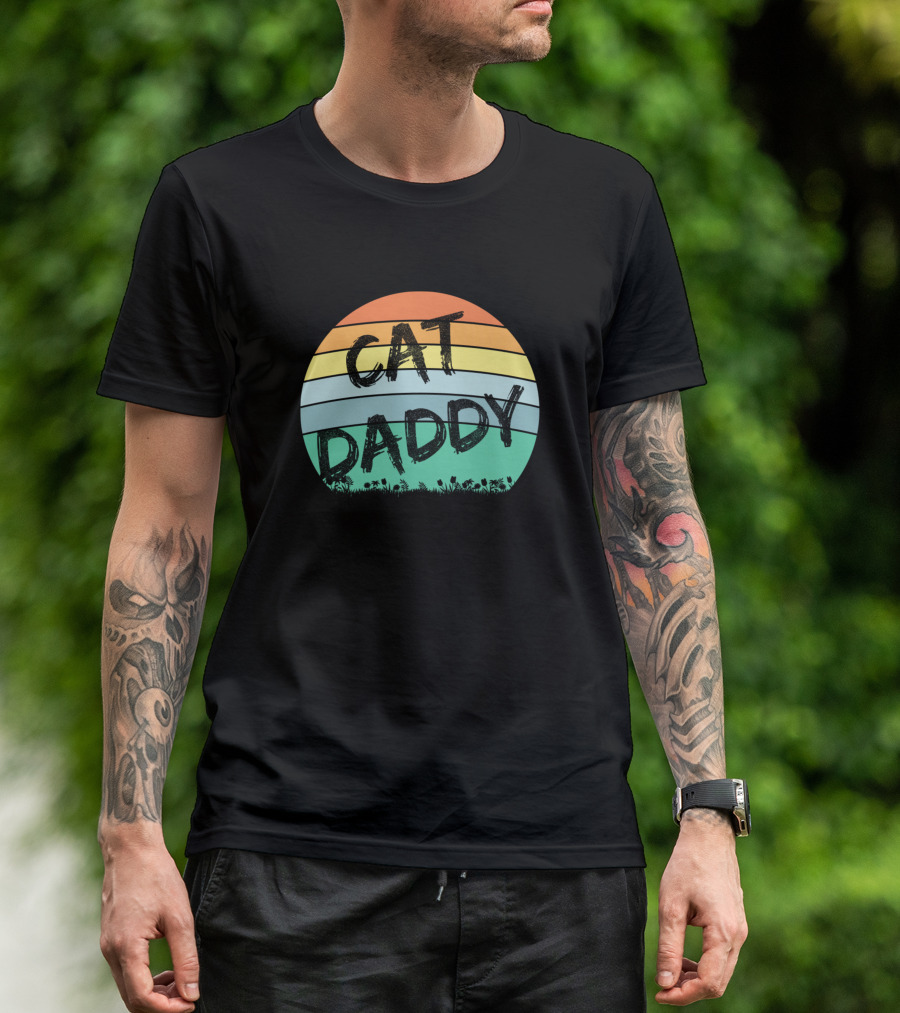 Cat Daddy Vintage Sunset Circle Blk Text T-Shirt