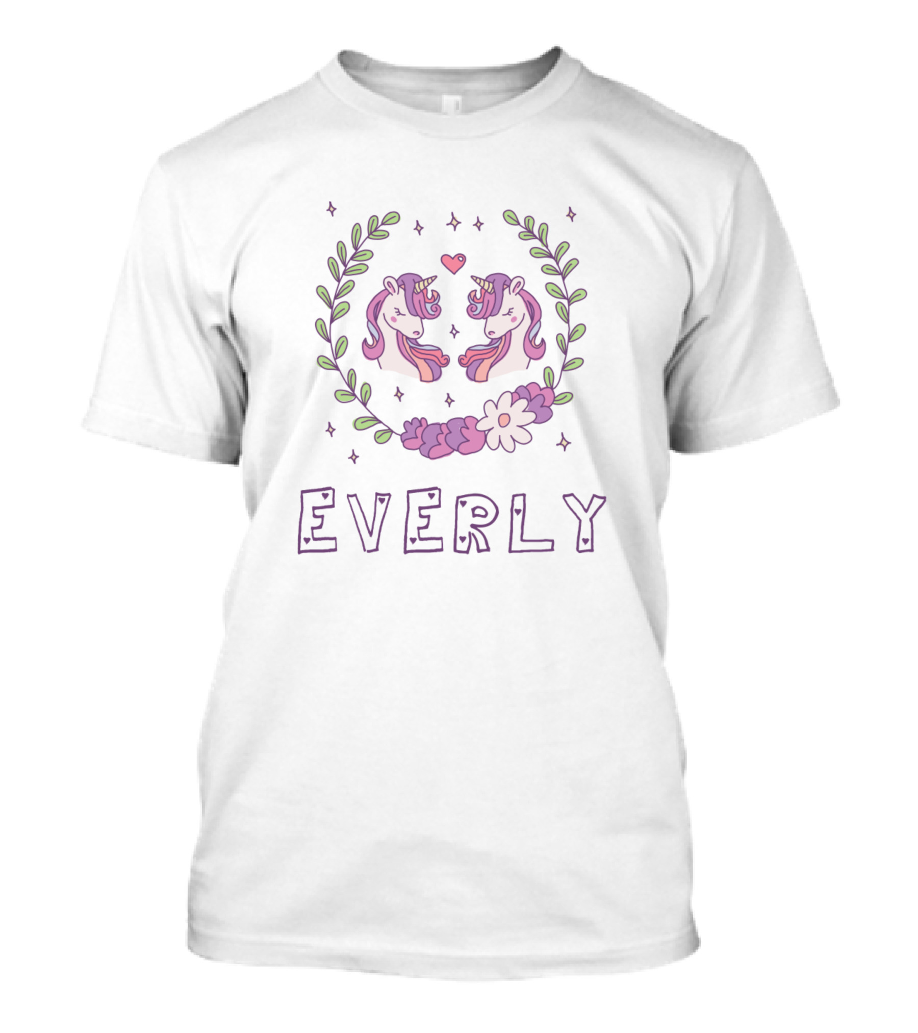 Everly Unicorns Heart Laurel Flowers T-Shirt