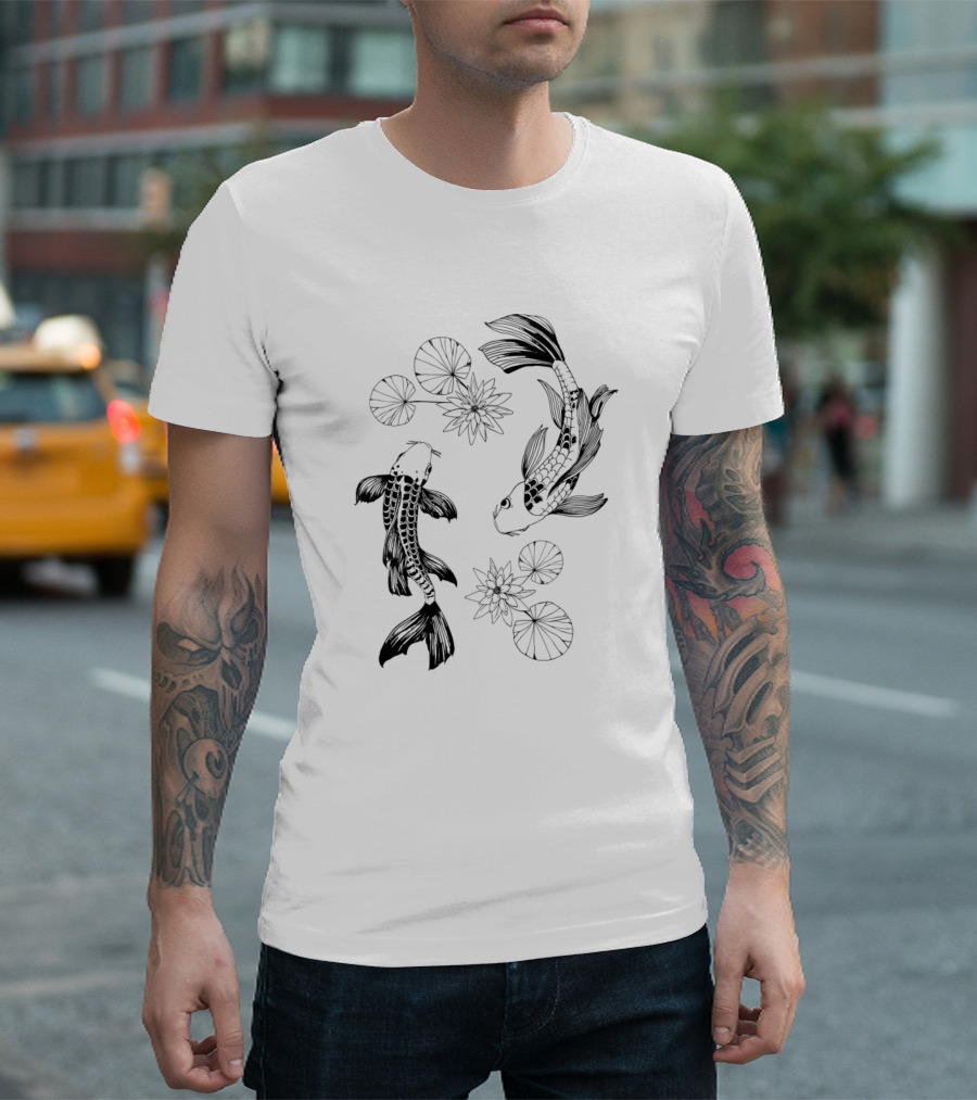 Koi Fish and Water Lilies Harmony in Nature T-Shirt