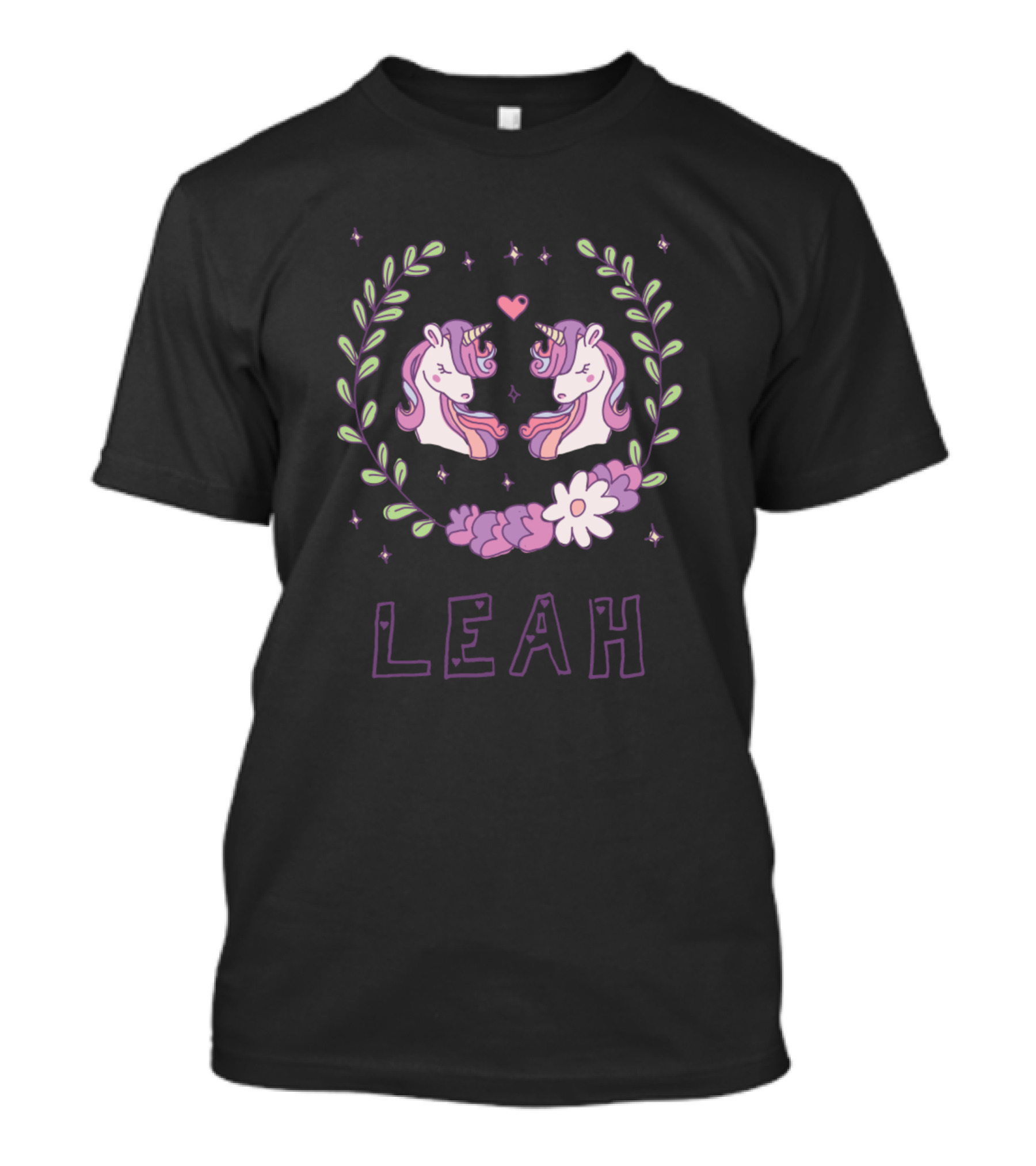 Leah Unicorns Hearts Flowers Laurel T-Shirt