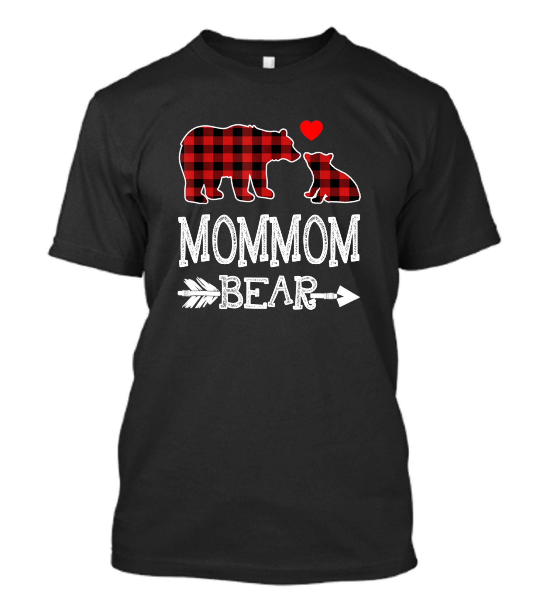 Mommom Bear Red Plaid Buffalo Christmas Arrow Heart T-Shirt