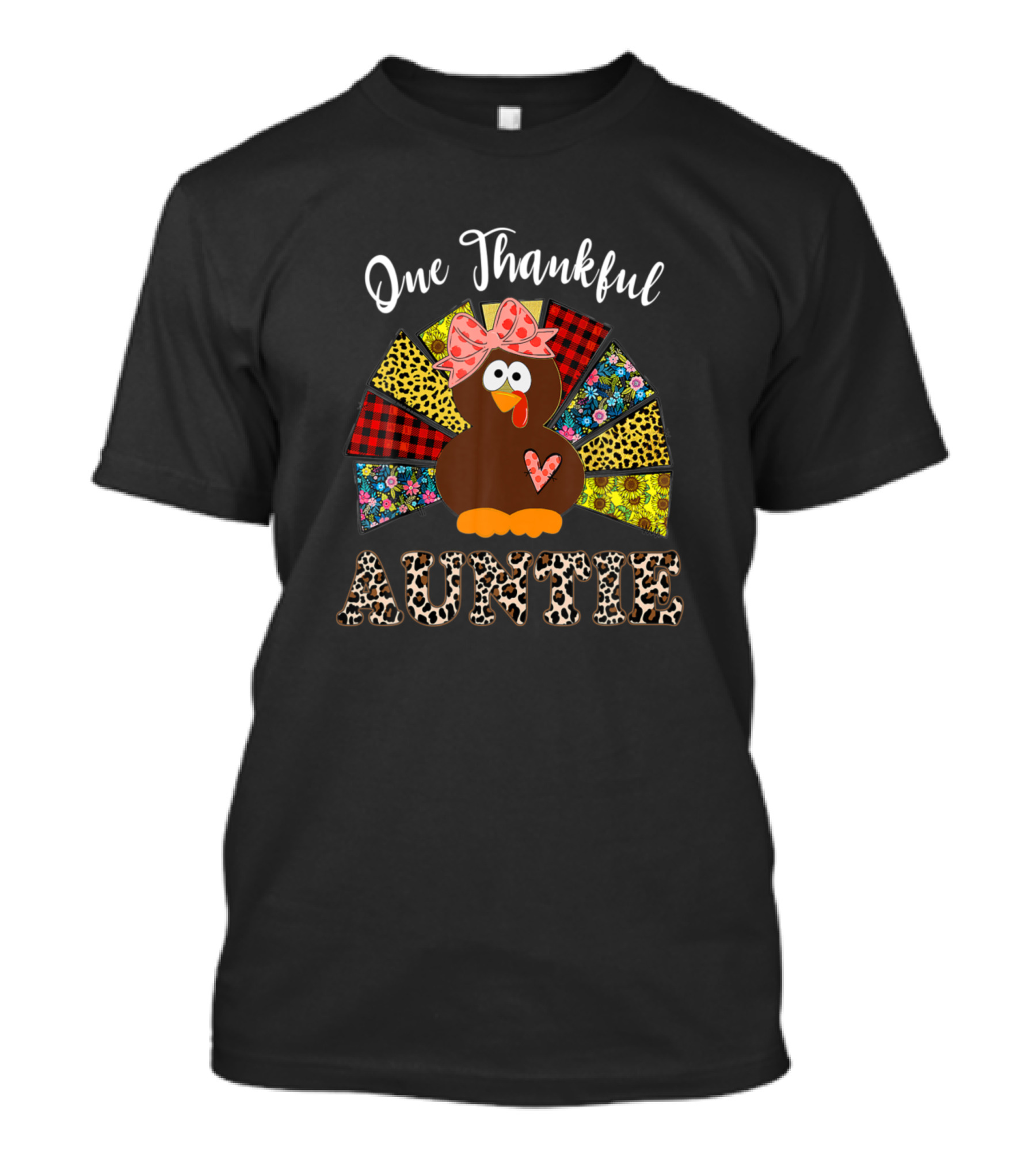 One Thankful Auntie Turkey With Plaid And Leopard T-Shirt