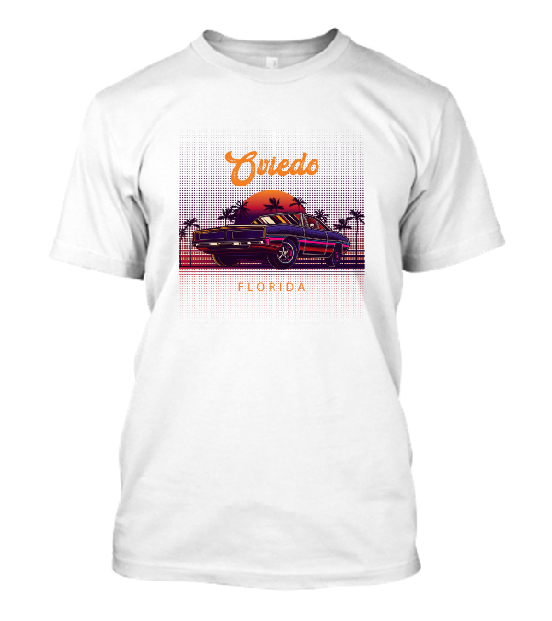 Oviedo Florida Vintage Muscle Cars Sunset And Palm Trees T-Shirt