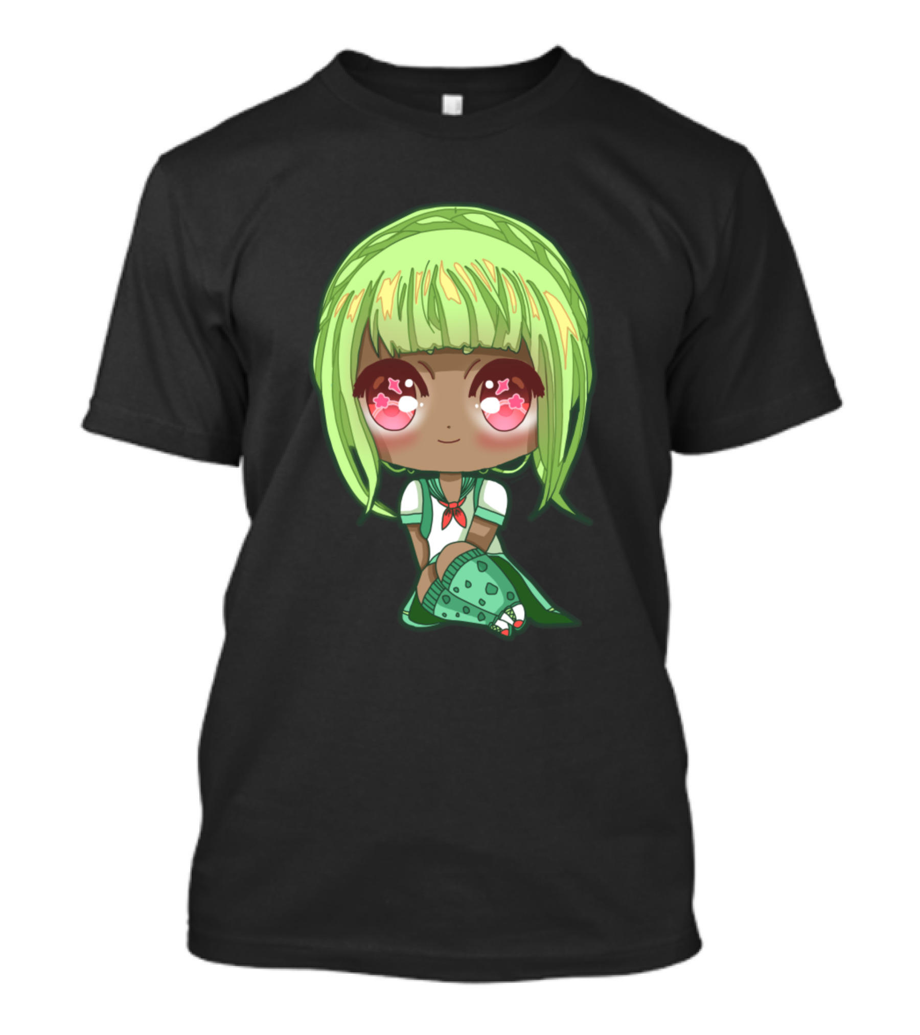 Reptile Chibi Girl With Green Hair And Pink Star Eyes T-Shirt