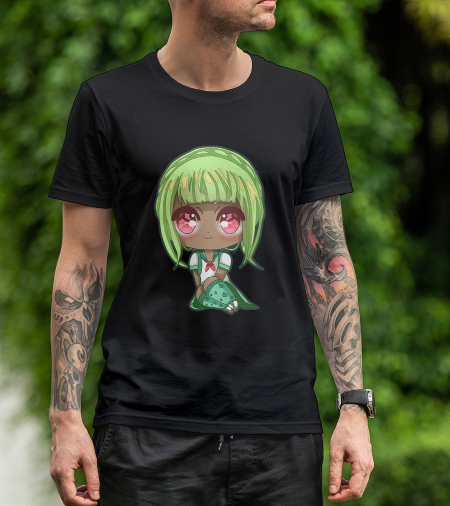 Reptile Chibi Girl With Green Hair And Pink Star Eyes T-Shirt