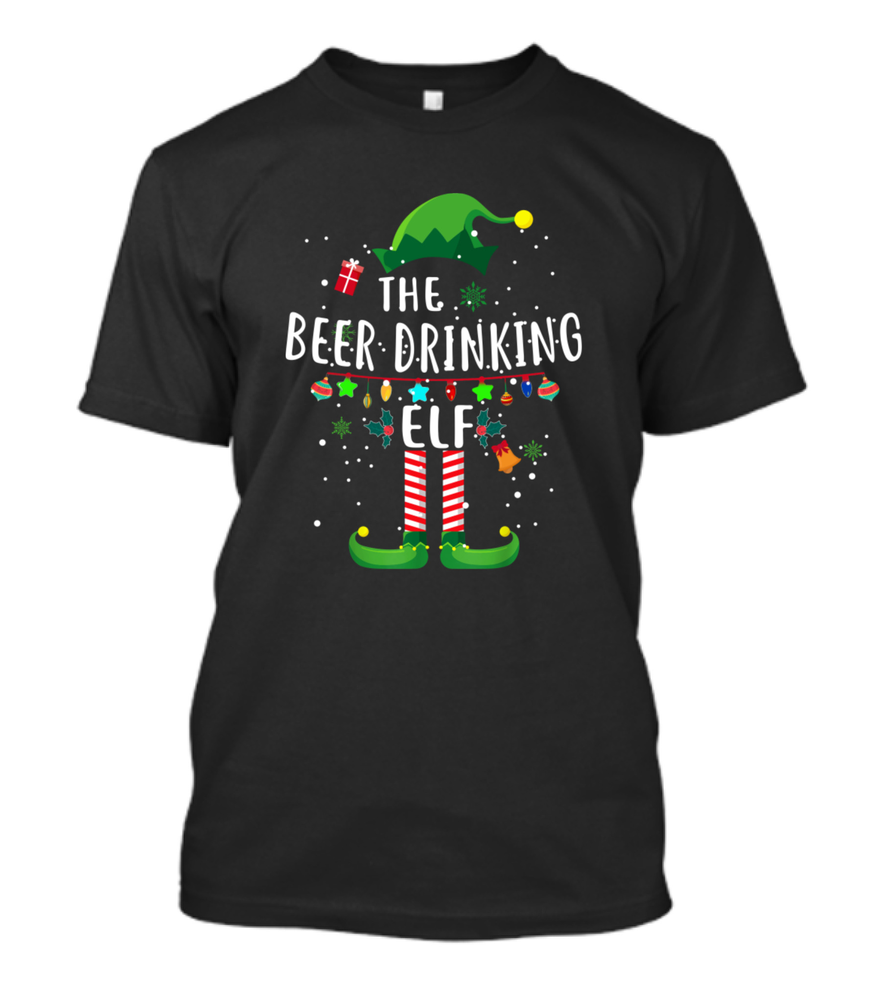 The Beer Drinking Elf Christmas Lights And Hat T-Shirt