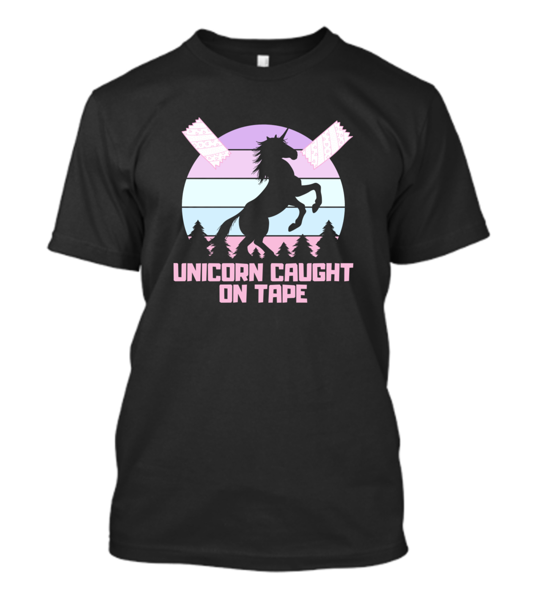 Funny Cute Unicorn Caught On Tape Retro T-Shirt