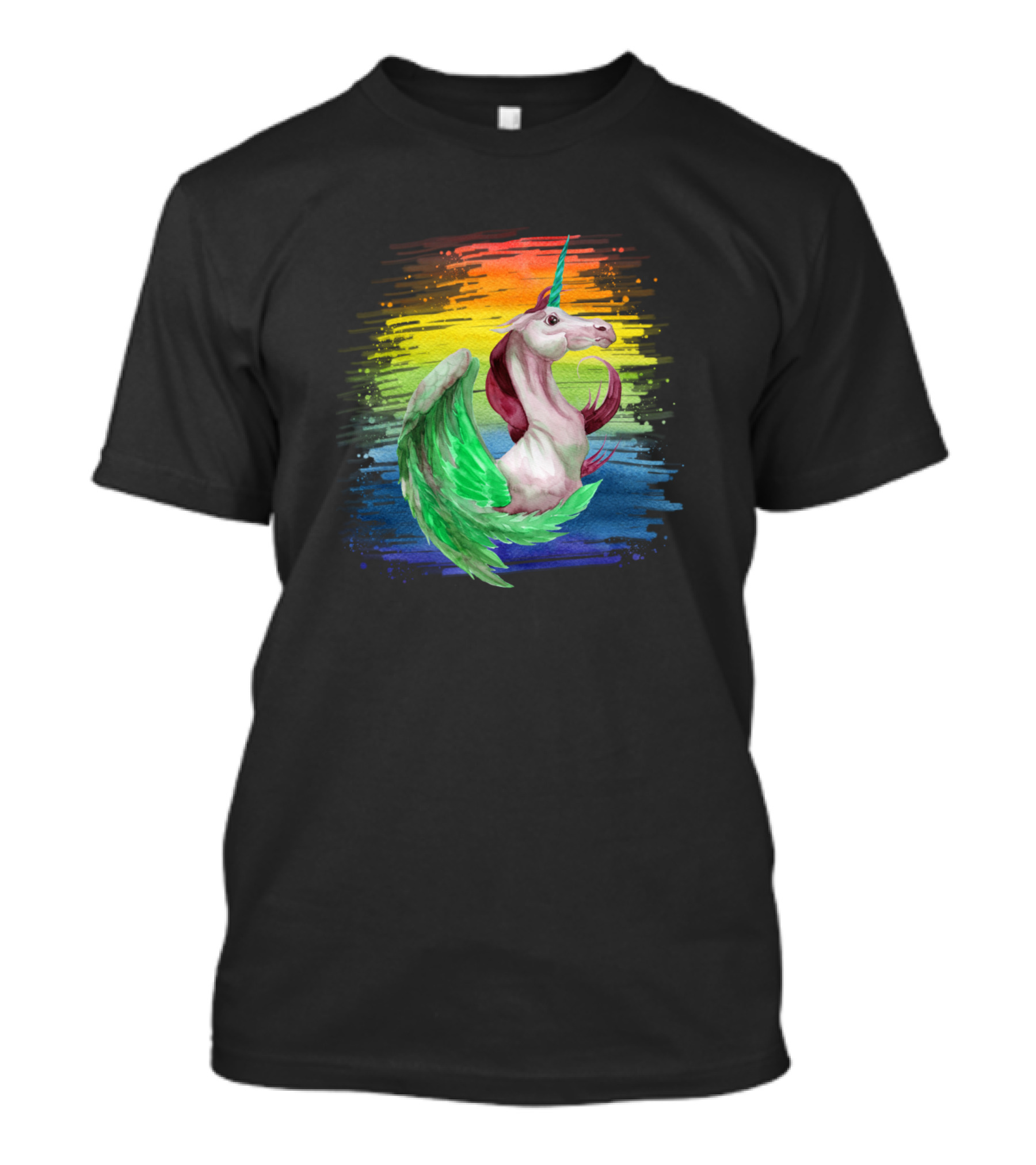 Unicorn Watercolor Rainbow Winged Fantasy T-Shirt
