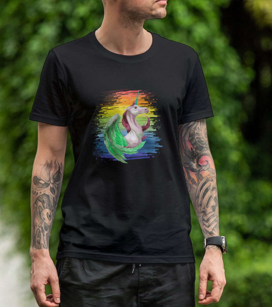 Unicorn Watercolor Rainbow Winged Fantasy T-Shirt