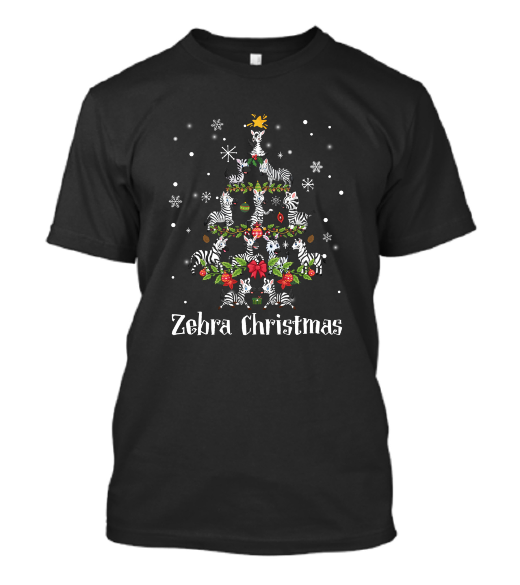 Zebra Christmas Tree Snowflakes T-Shirt