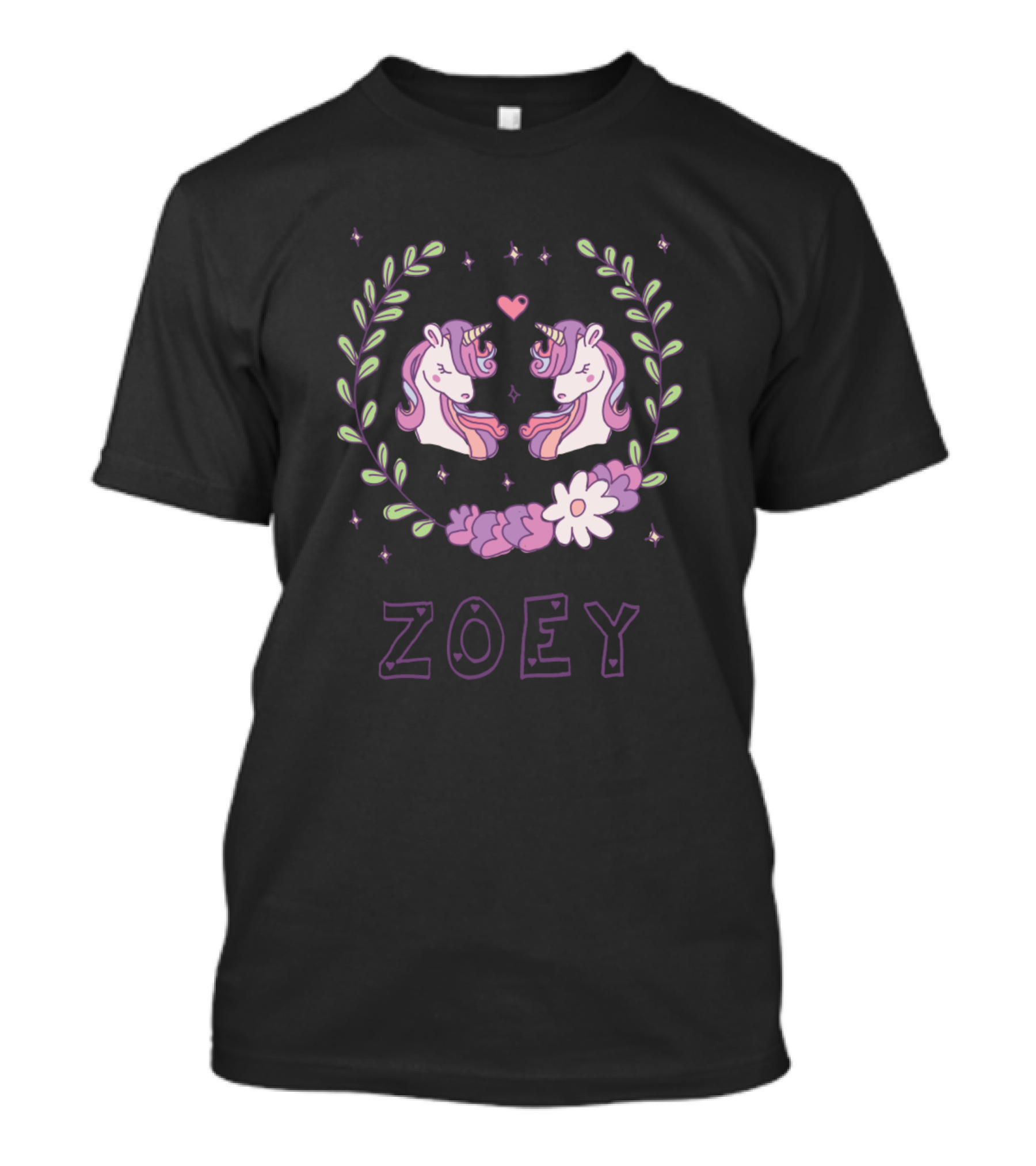 Zoey Unicorns Hearts And Flowers T-Shirt