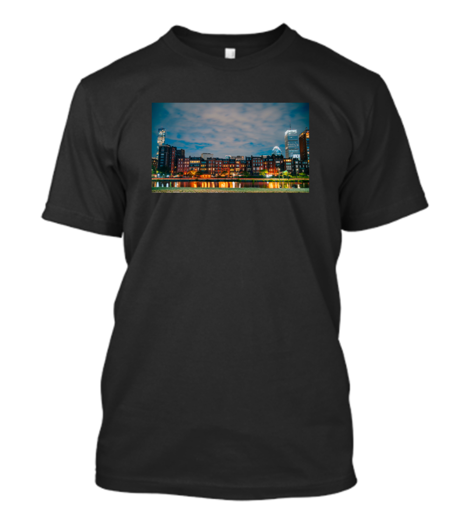 Boston Back Bay Skyline Night Scene Reflections T-Shirt
