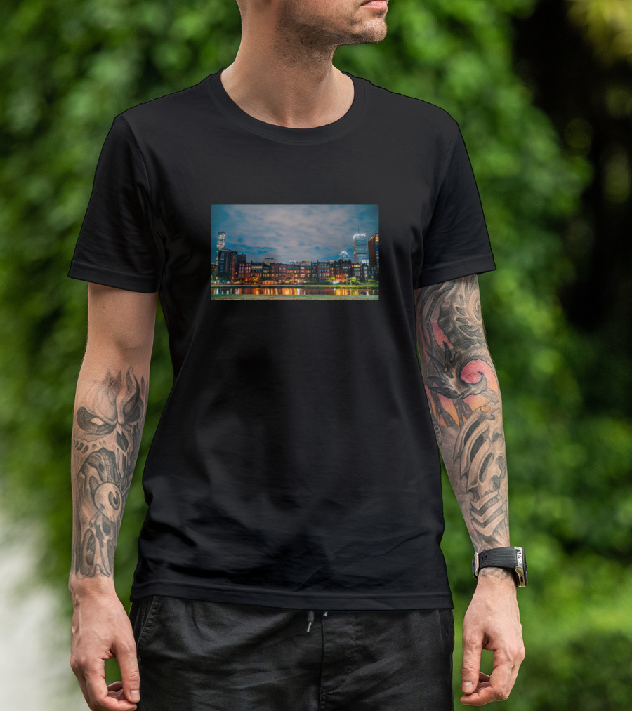 Boston Back Bay Skyline Night Scene Reflections T-Shirt