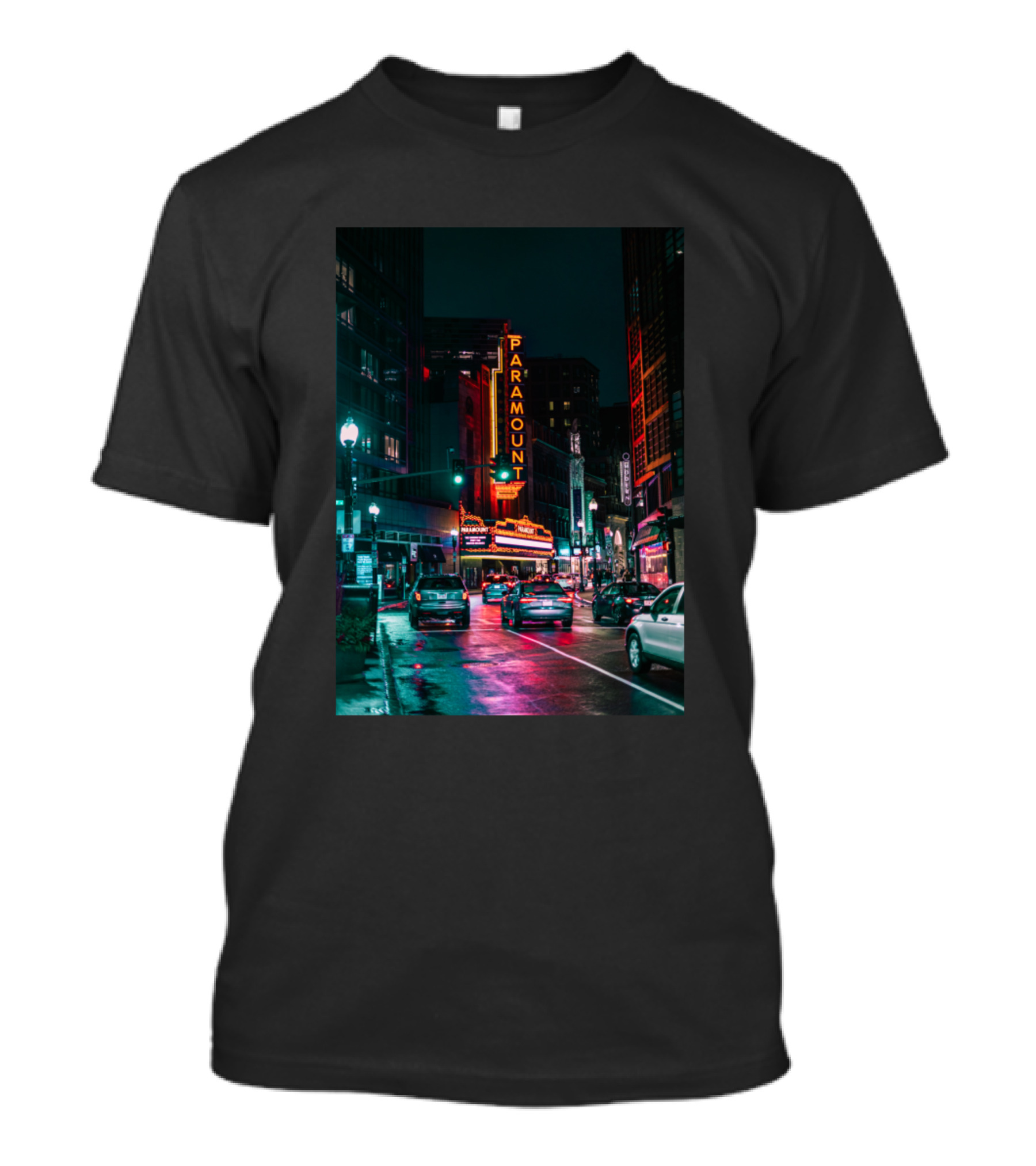 Boston City Streets Night Paramount Theatre Vibrant Lights T-Shirt
