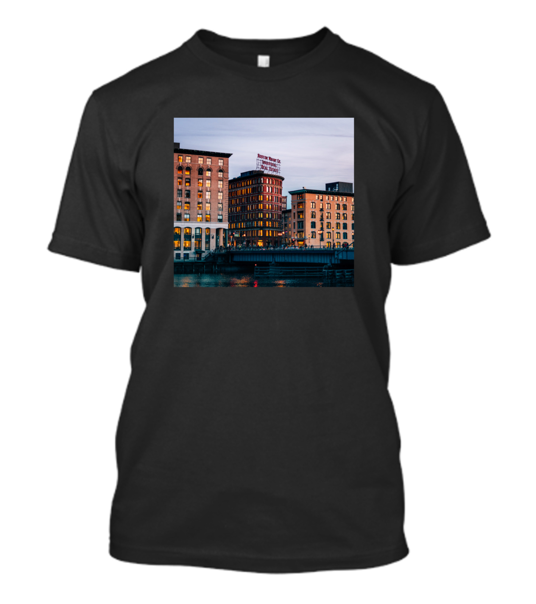 Boston Wharf Co Industrial Building Waterfront Scenic View T-Shirt