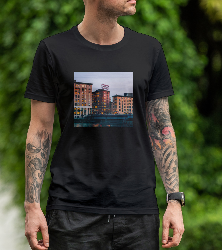 Boston Wharf Co Industrial Building Waterfront Scenic View T-Shirt