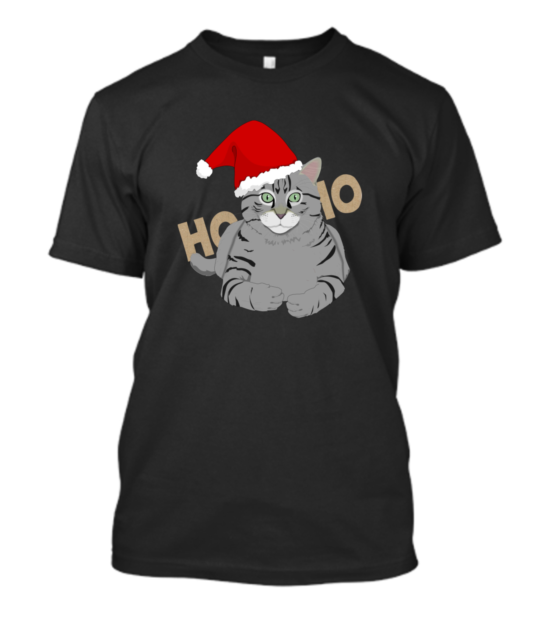 Cat Wearing A Santa Hat Ho Ho Ho T-Shirt