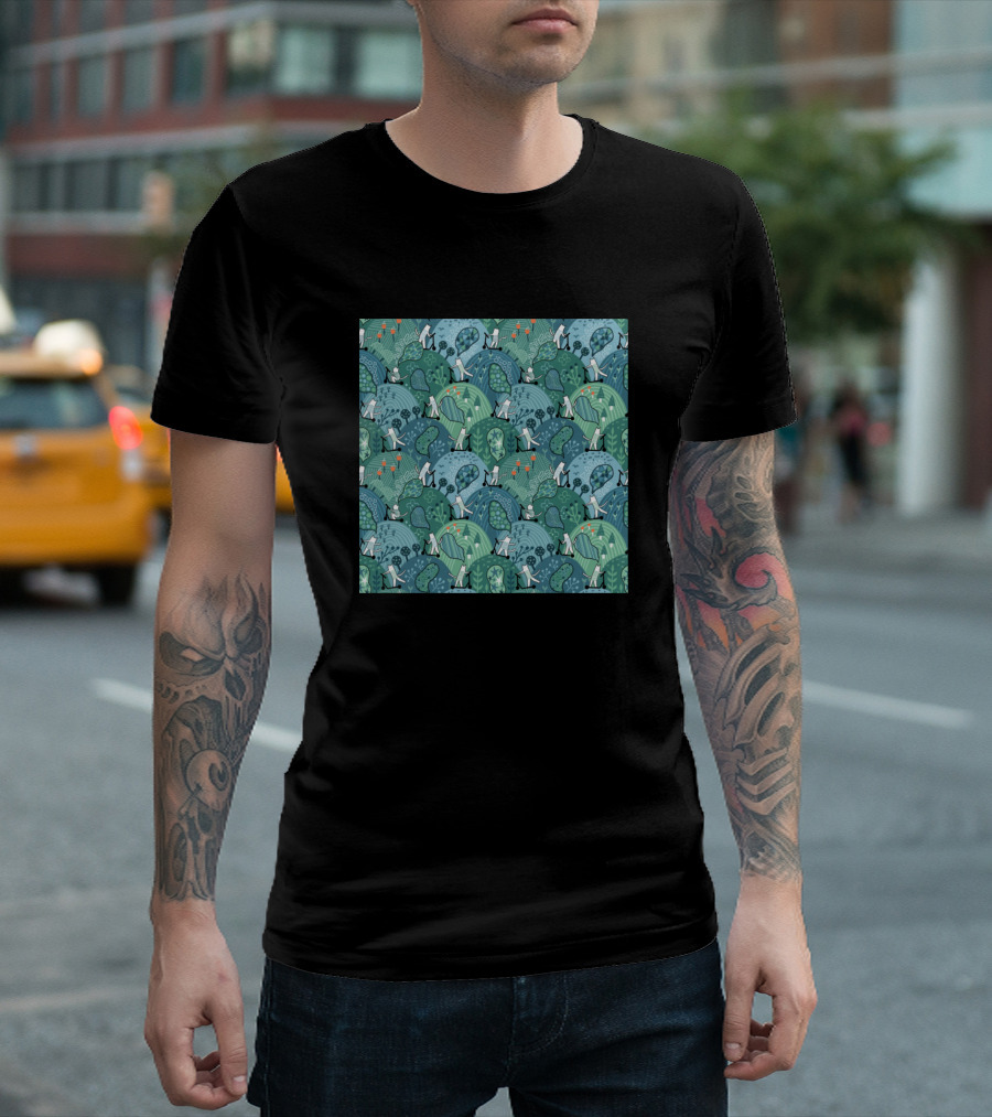 Cats On Kick Scooters With Colorful Trees And Leaves T-Shirt