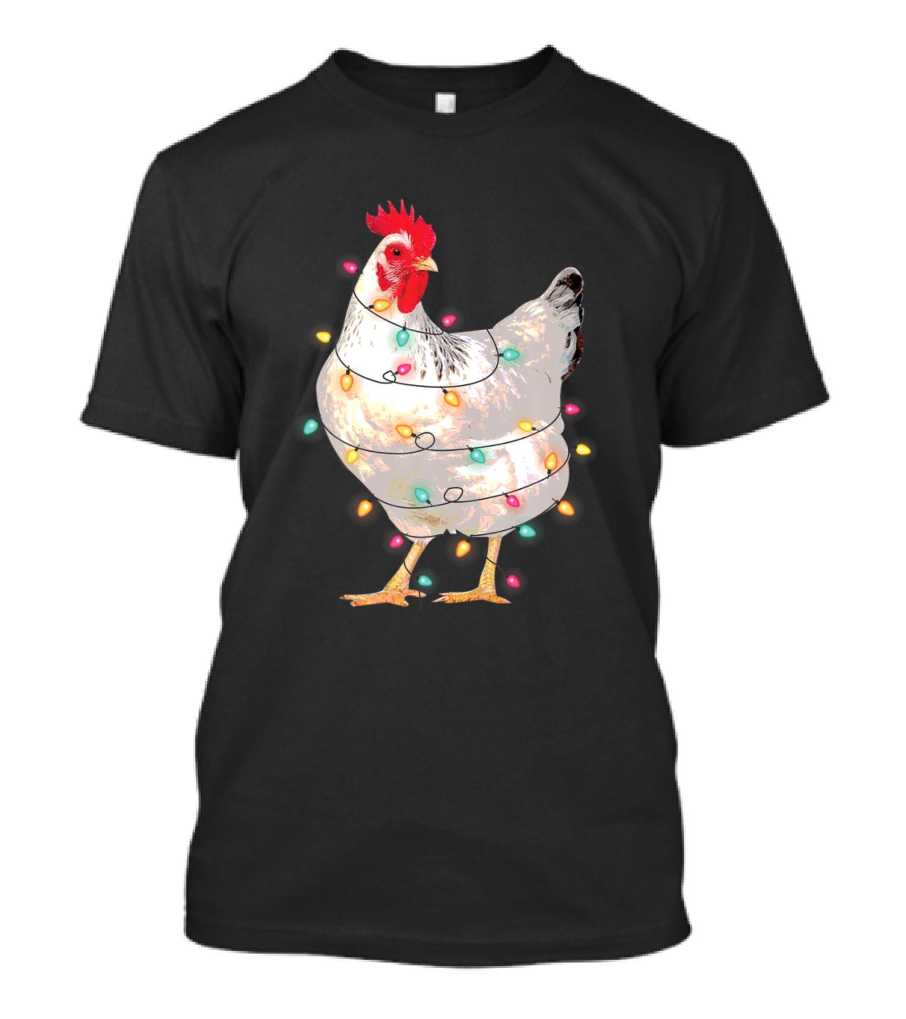 Chicken Wrapped In Colorful Christmas Lights With Santa Hat T-Shirt