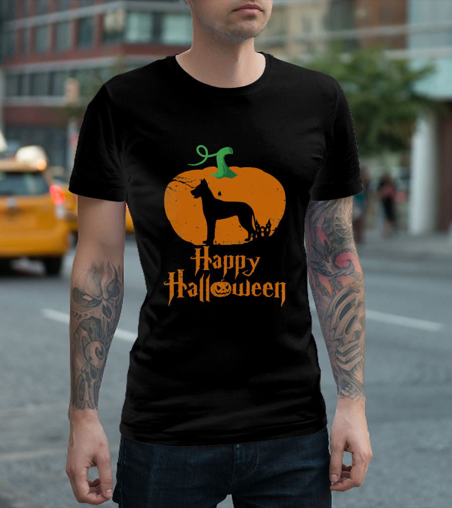 Happy Halloween Dog Great Dane In Pumpkin T-Shirt