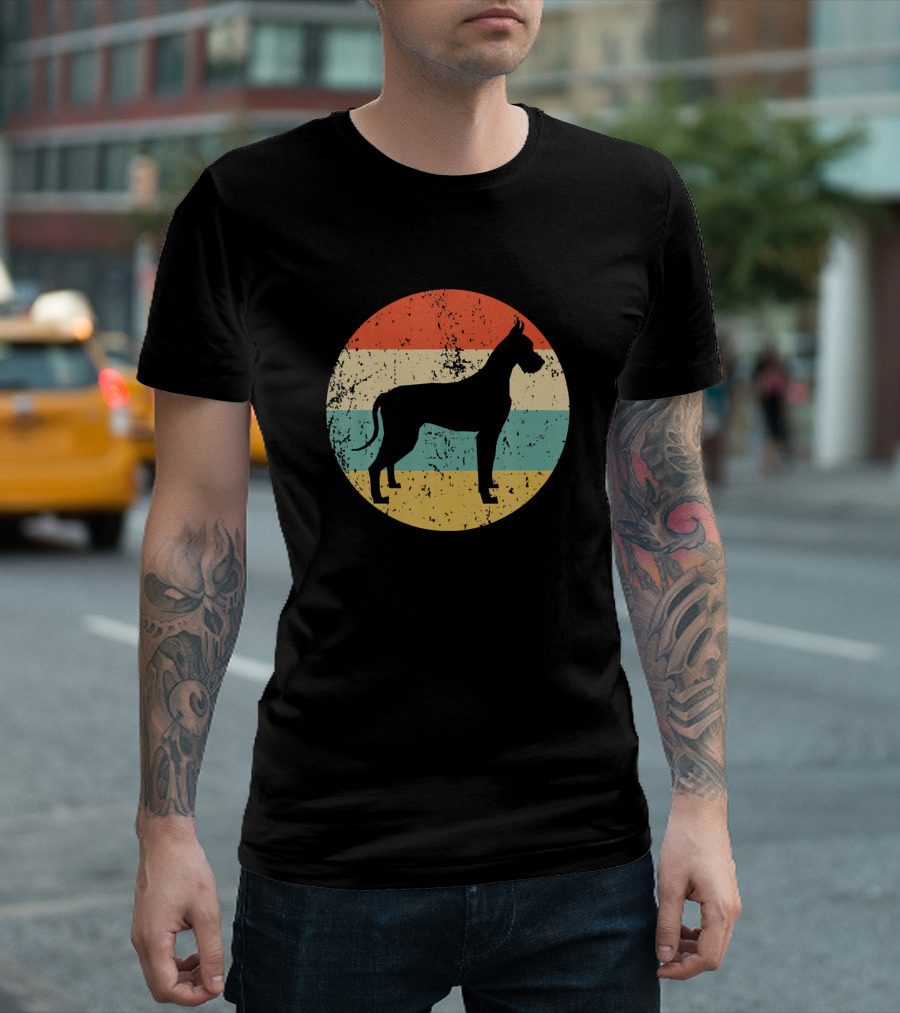 Vintage Great Dane Dog Silhouette Retro Sunset Stripes T-Shirt
