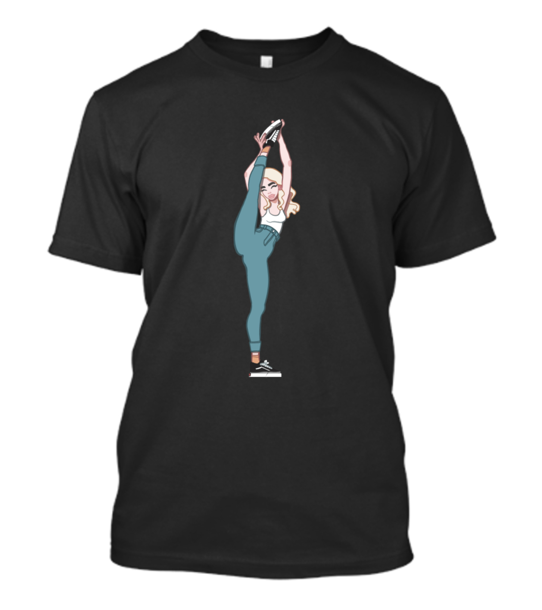 Flex Stretching Pose With Athletic Style In Casual Wear T-Shirt