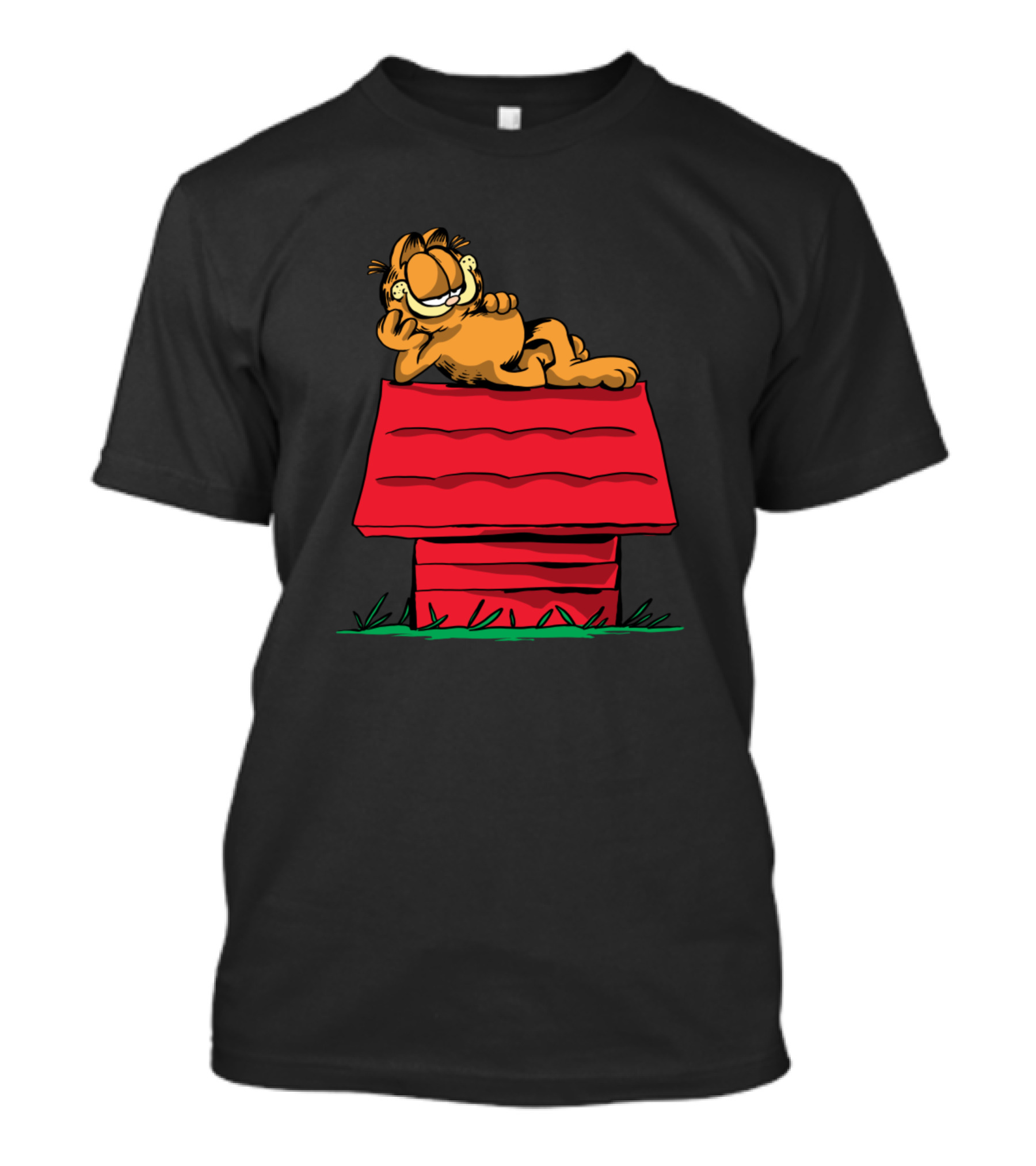 Garfield Relaxing On Snoopy's Red Doghouse T-Shirt