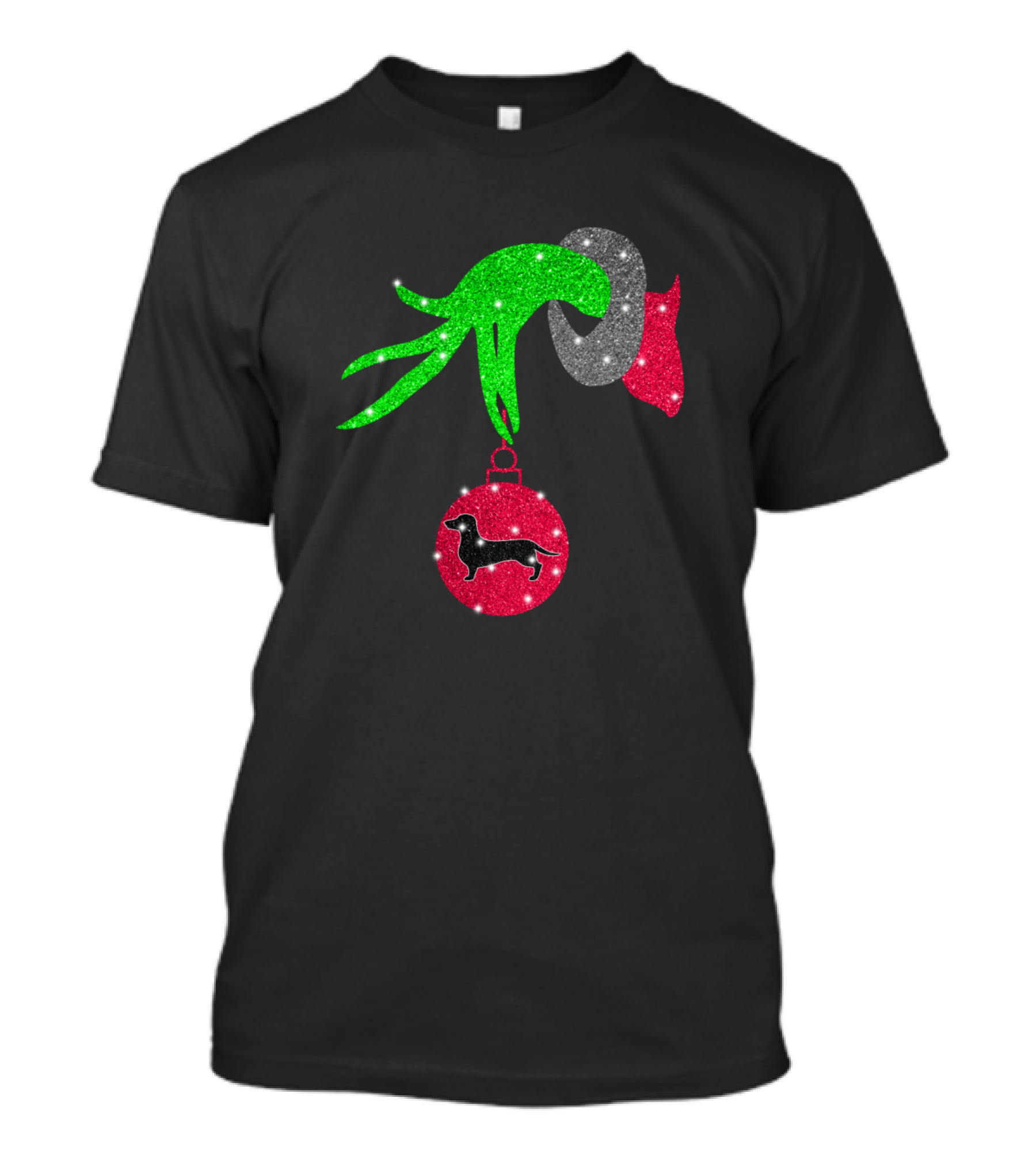 Grinch Hand Holding Dachshund Christmas T-Shirt