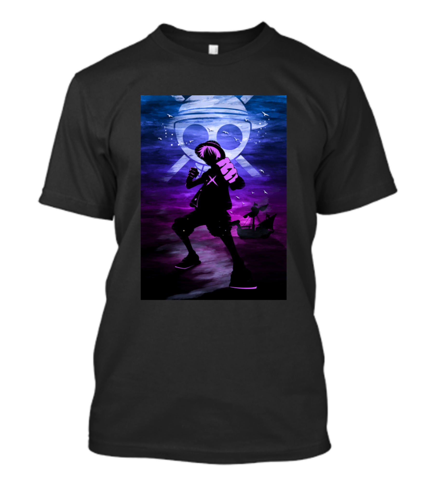 Luffy One Piece Pirate Shadow With Skull And Crossbones And Ship T-Shirt
