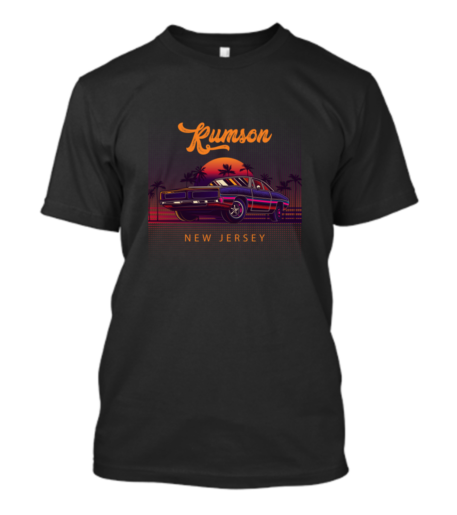 Rumson New Jersey Vintage Sunset Muscle Car T-Shirt