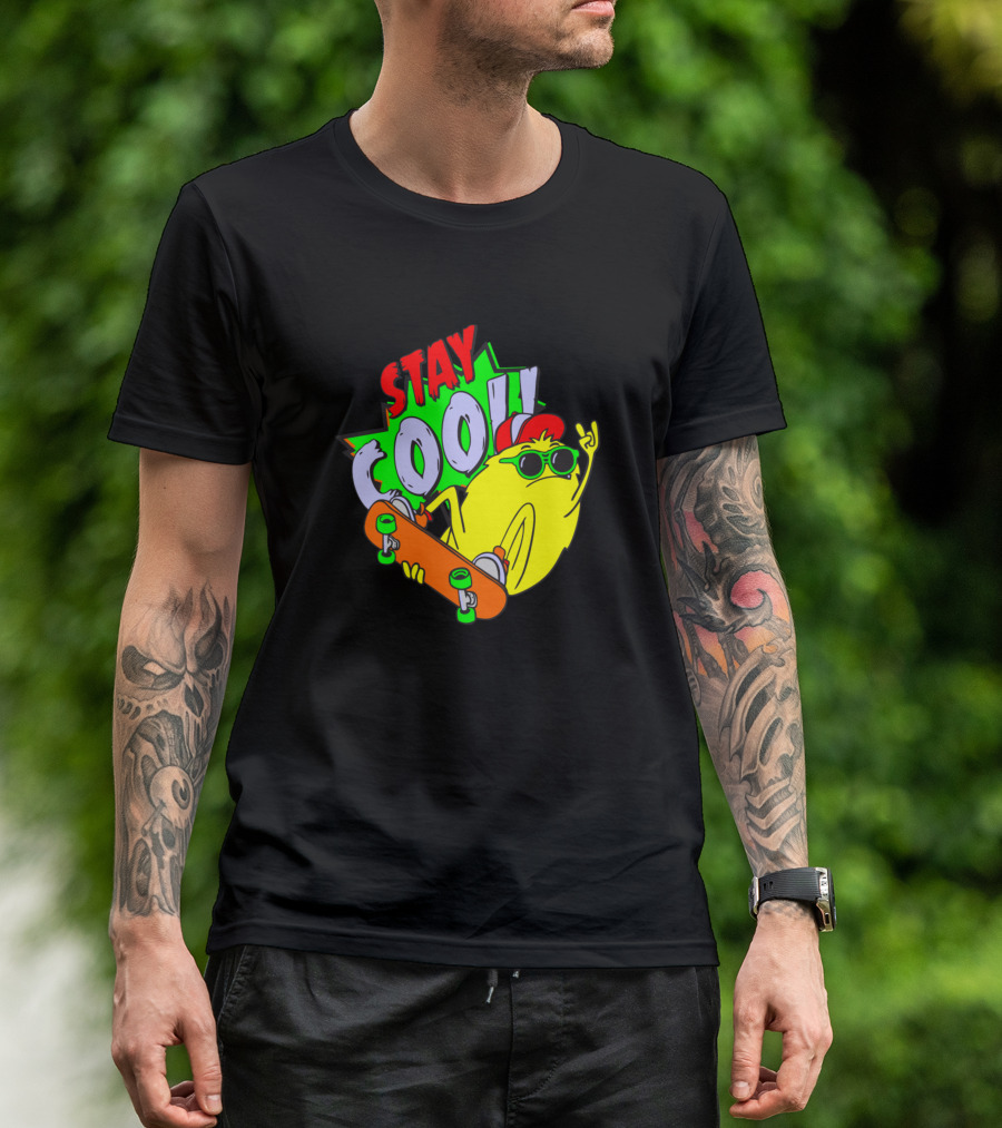 Stay Cool Skateboard Lemon Rock Gesture Sunglasses T-Shirt