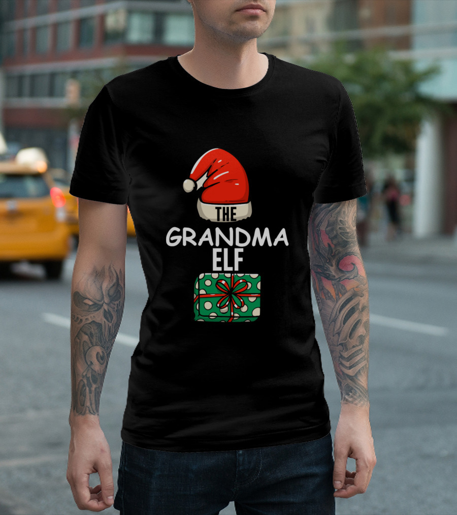 The Grandma Elf Christmas Hat Present Matching Family Group T-Shirt