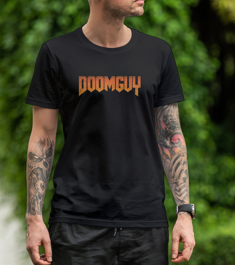 Doom Guy Video Game Inspired Text T-Shirt